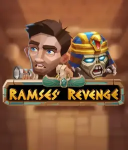 Explore the ancient world of the Ramses' Revenge game by Relax Gaming, showcasing a surprised explorer and a terrifying mummy amid an Egyptian tomb backdrop. This graphic portrays the excitement of ancient Egyptian myths, ideal for adventure seekers, delivering a gripping gaming experience. 